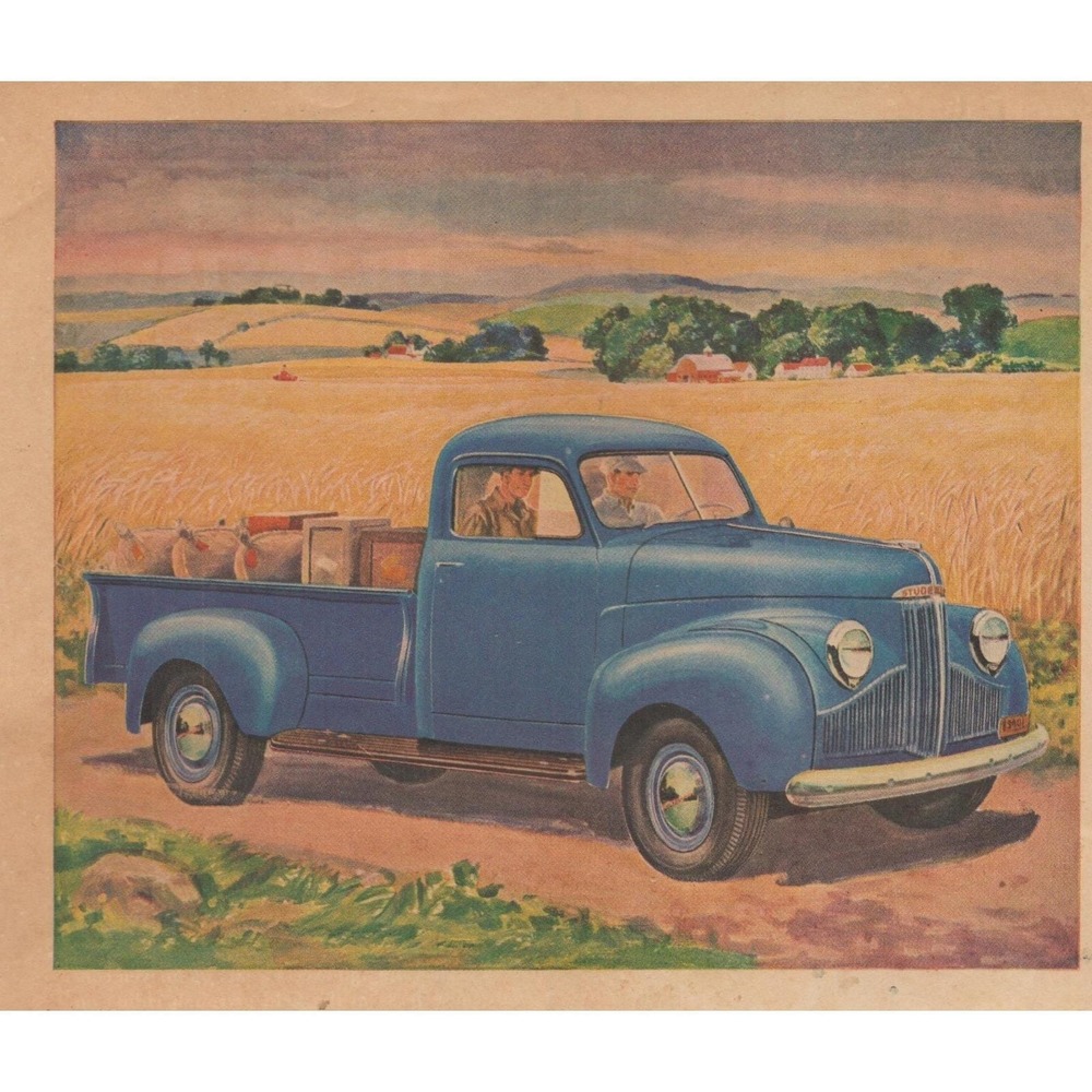 1947 Studebaker Pickup Vintage Print Ad Farm Truck Rural Scene Mid Century Decor